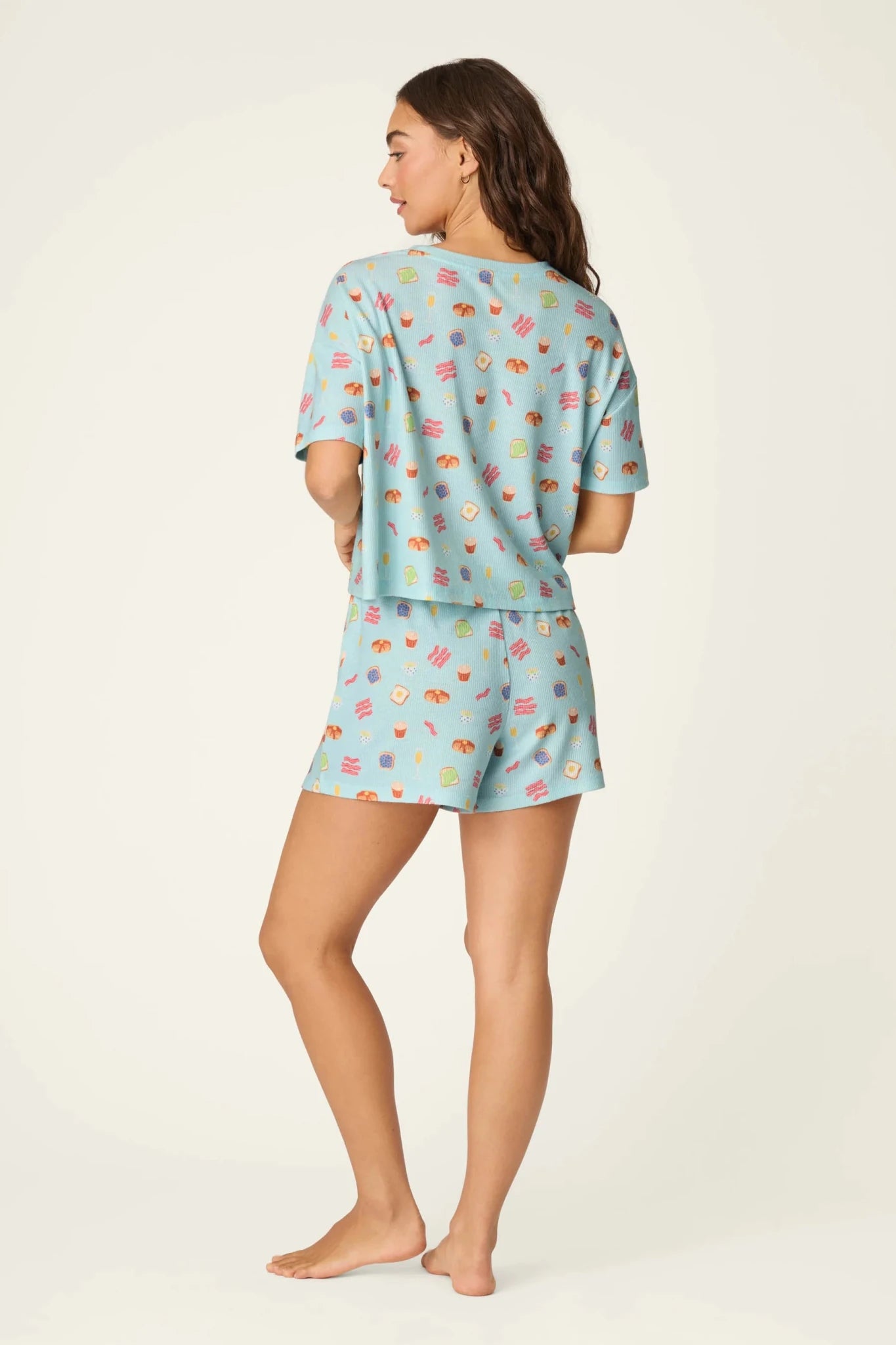 PJ Salvage Boyfriend Boxer Short PJ Set | Baby Waffle Knit | Navy Cats, Foodie & Sushi Prints -PJ Salvage- Cloud Nine Pajamas