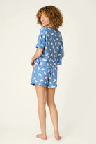 PJ Salvage Boyfriend Boxer Short PJ Set in Navy Cats print baby waffle knit — Cloud Nine Pajamas