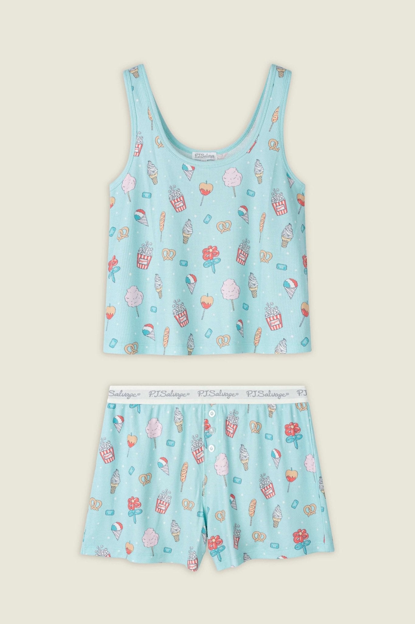 PJ Salvage - Boyfriend Peachy Waffle Tank & Boxer Set on a beige background