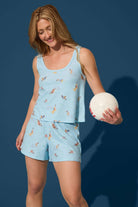 PJ Salvage - Boyfriend Peachy Waffle Tank & Boxer Set in light blue with playful patterns.