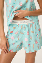 PJ Salvage - Boyfriend Peachy Waffle Tank & Boxer Set in playful dessert print, featuring ice cream and snacks.
