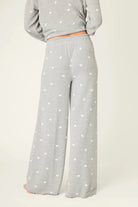 PJ Salvage Peachy Butterfly Kisses Lounge Set featuring soft grey fabric with pink butterfly prints and relaxed wide-leg pants. Back View of Pant