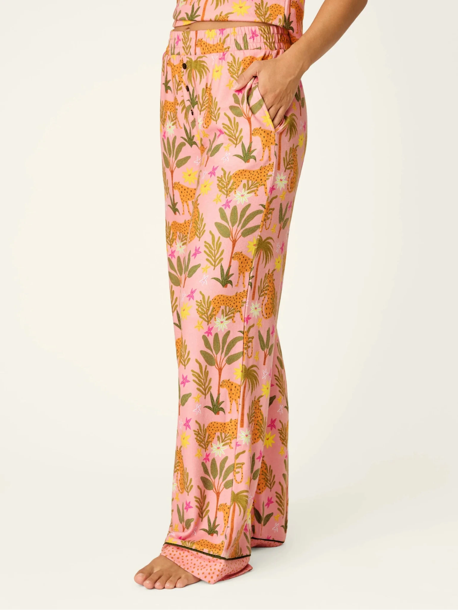 PJ Salvage In The Jungle leopard safari print long sleeve top and pant set in peachy jersey — Cloud Nine Pajamas Edmonton