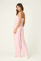 PJ Salvage - La Dolce Spritz Limoncello Life Long Butter Jersey PJ Set model wearing the lightweight fabric in pink.