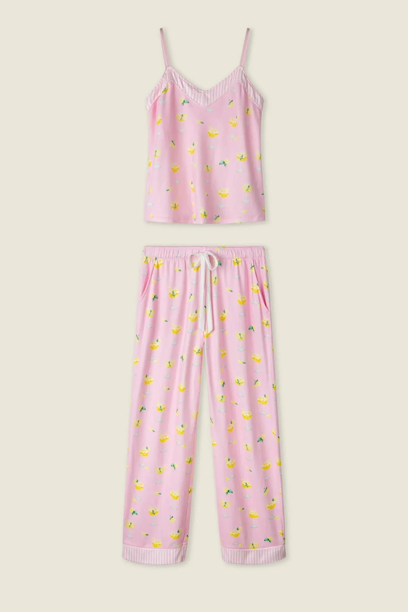 PJ Salvage - La Dolce Spritz Limoncello Life Long Butter Jersey PJ Set in pink with lemon print