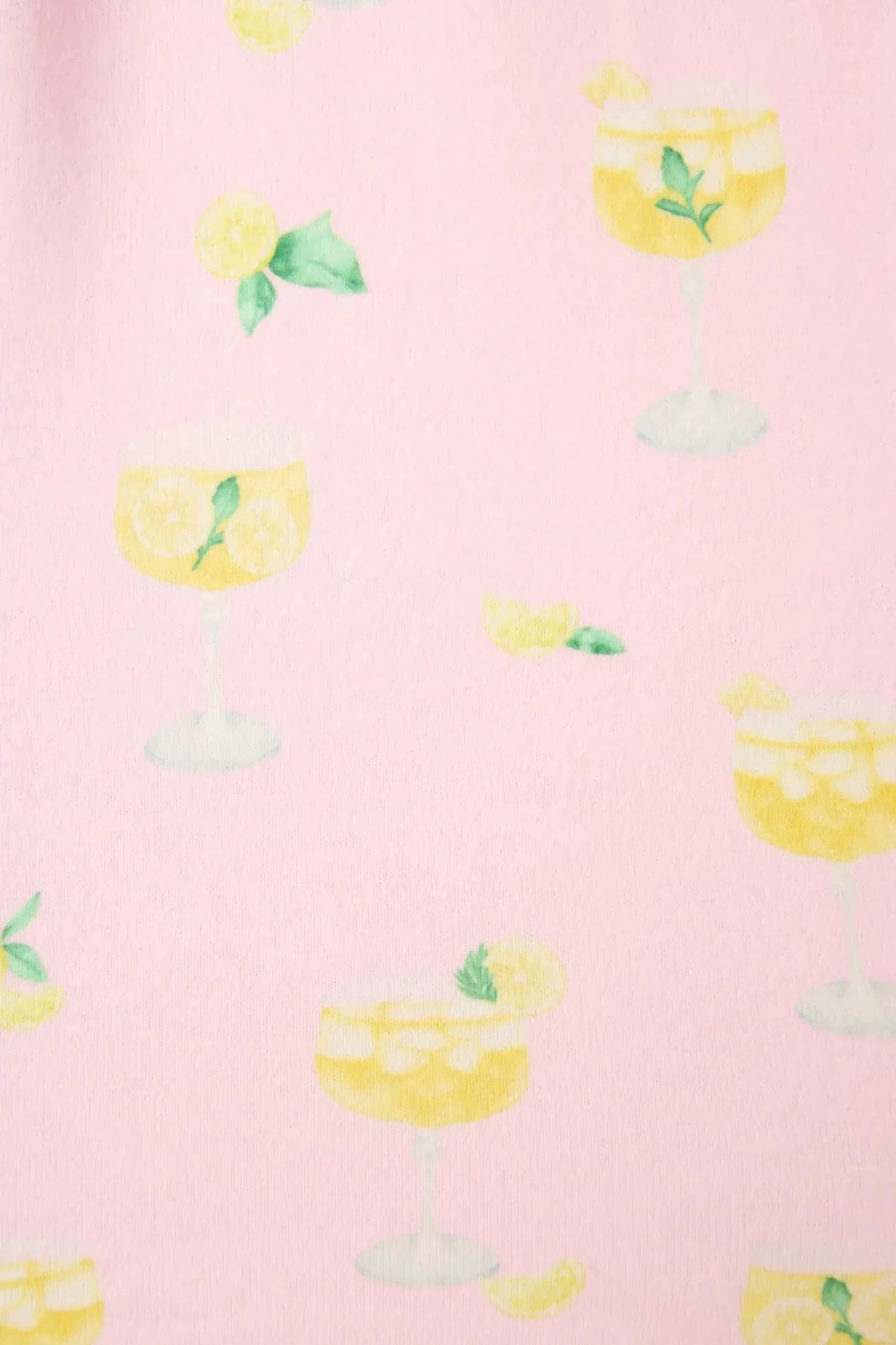 PJ Salvage - La Dolce Spritz Limoncello Life Long Butter Jersey PJ Set with lemon and cocktail print on soft pink background.