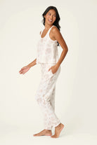 PJ Salvage Palms Away baby waffle knit tank and jogger set in peachy botanical palm print — Cloud Nine Pajamas Edmonton