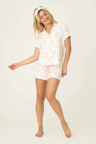 PJ Salvage Paloma Mama Sweet Sips 3-Piece Pajama Set featuring a woman in a cute pajama set with a playful design.