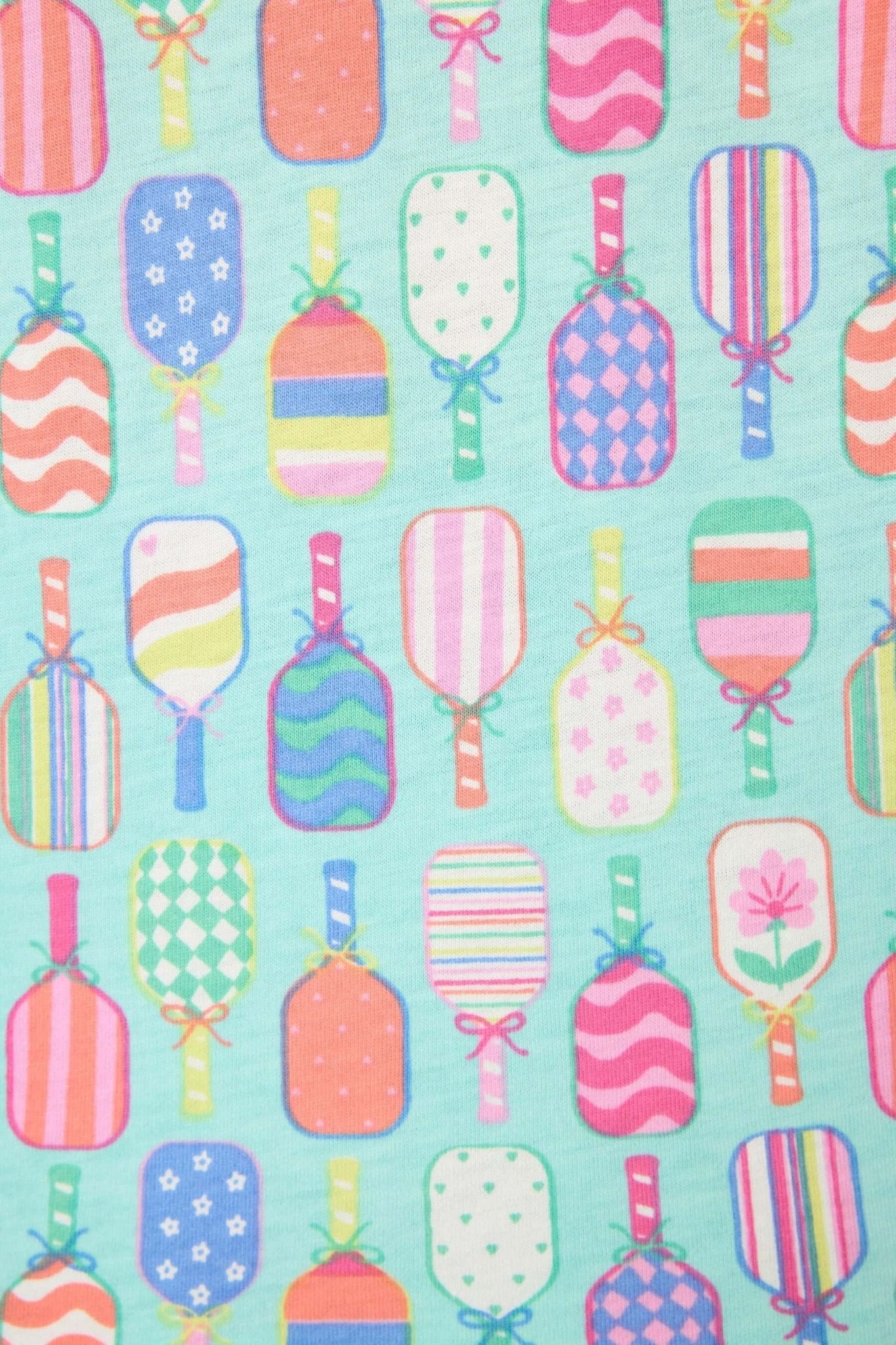 Colorful ice cream scoop print fabric for PJ Salvage Whimsy Button Up & Short Short Set.