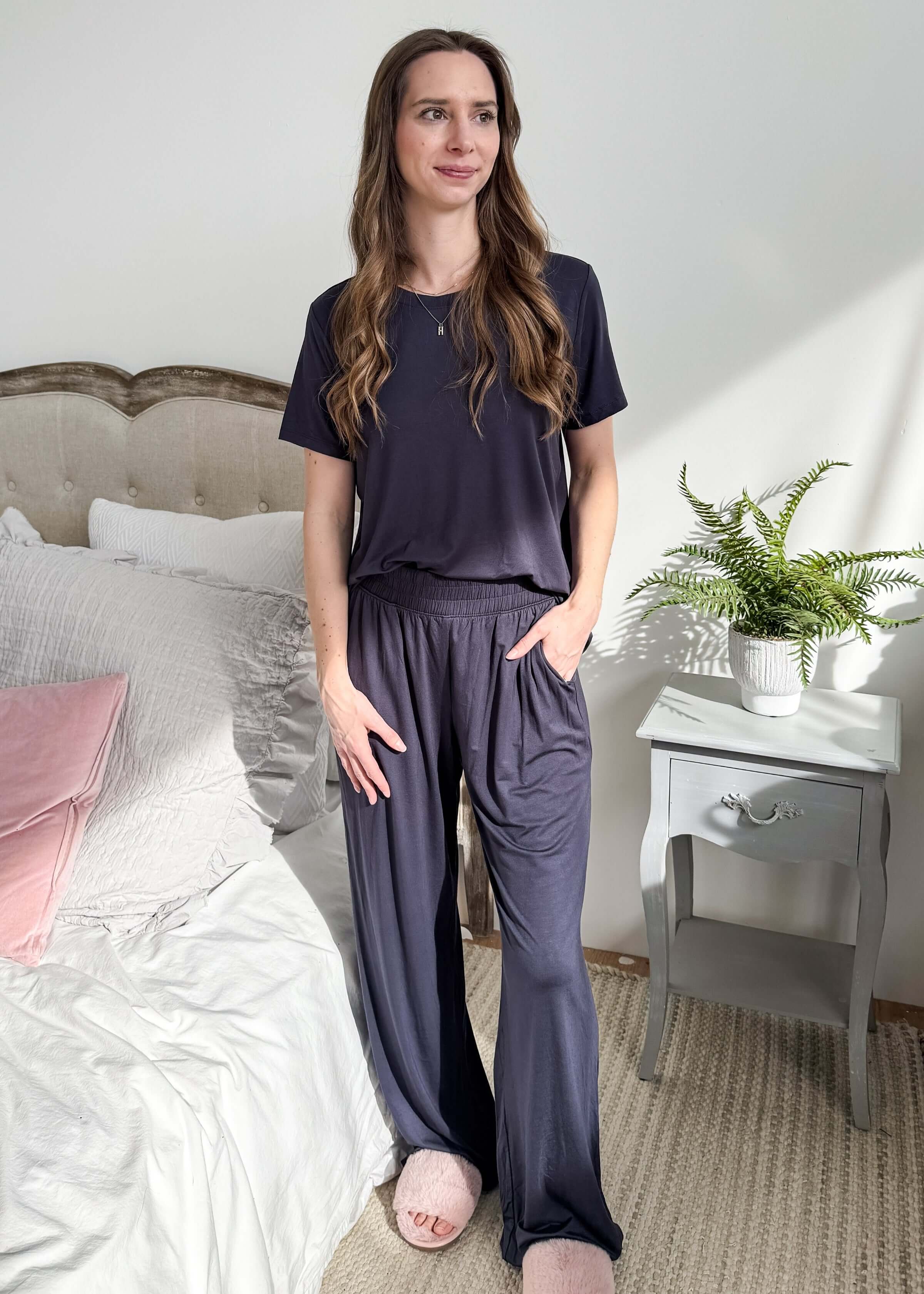 PJ Tee/Wide Leg Pant Set Navy – Cloud Nine Pajamas