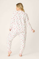 Polka Dot Cherries Peachy Jersey Pajama Set PJ Salvage back view with cherry print and striped cuffs.