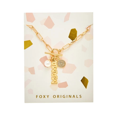 Foxy Originals PSILY Mama Charm Necklace Gold product shot — Cloud Nine Pajamas Edmonton