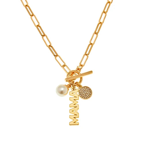 Foxy Originals PSILY Mama Charm Necklace Gold charm cluster close-up — Cloud Nine Pajamas