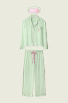 Pupcation Palms Vacay Mode Kiwi Stripe 3-Piece PJ Set PJ Salvage featuring a top, pants, and sleep mask.