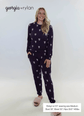 Purple Bows Print Long Sleeve & Jogger Bamboo PJ Set showing model sizing