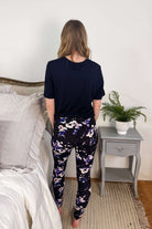 Purple Flower Print High Waisted Buttery Soft Leggings | O/S fits women XS-L back view