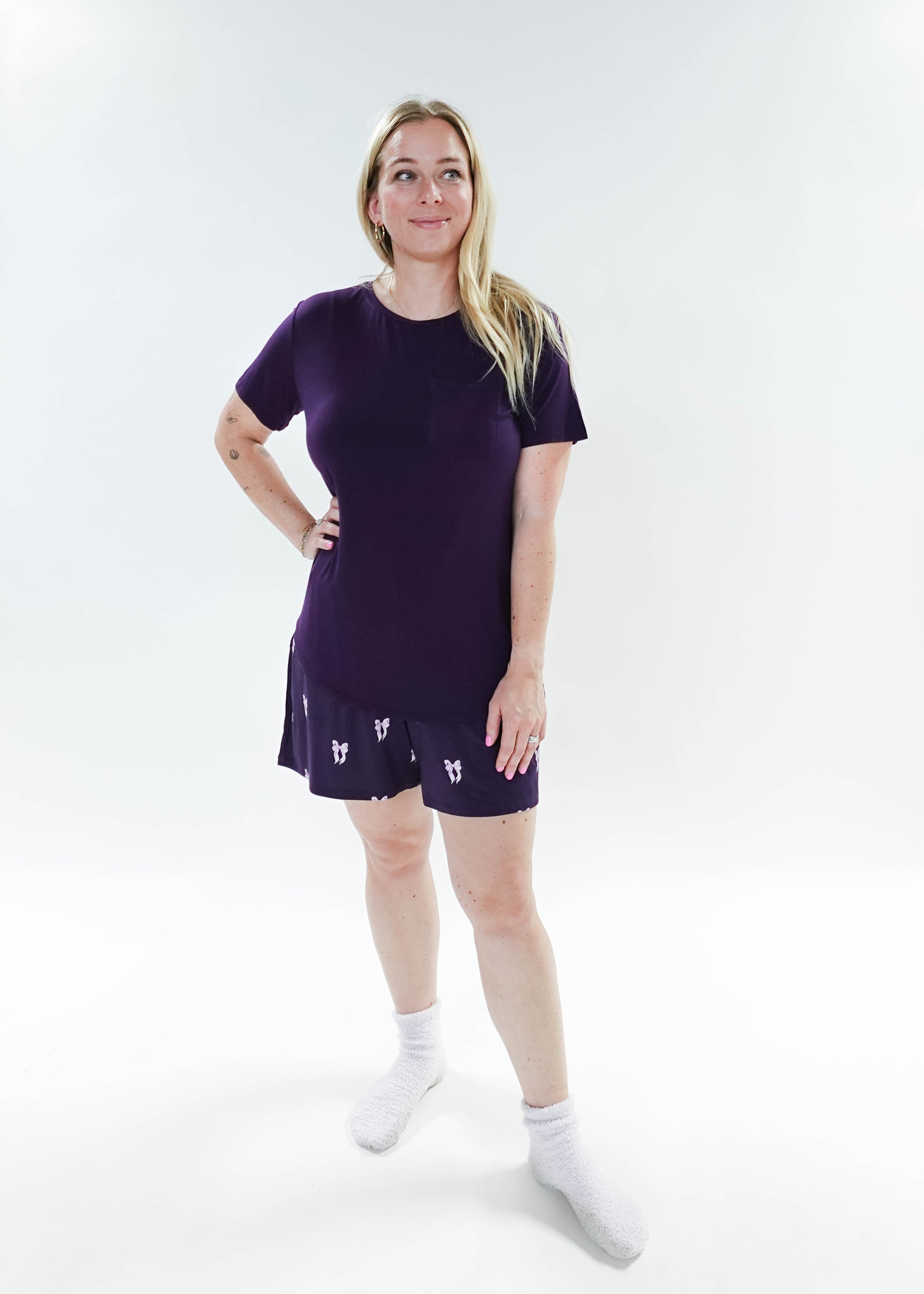 Purple Bows Print Tee & Short Bamboo PJ Set