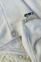 "Every Day is a Spa Day" Quick Dry Hair Towel Wrap  showing button closure