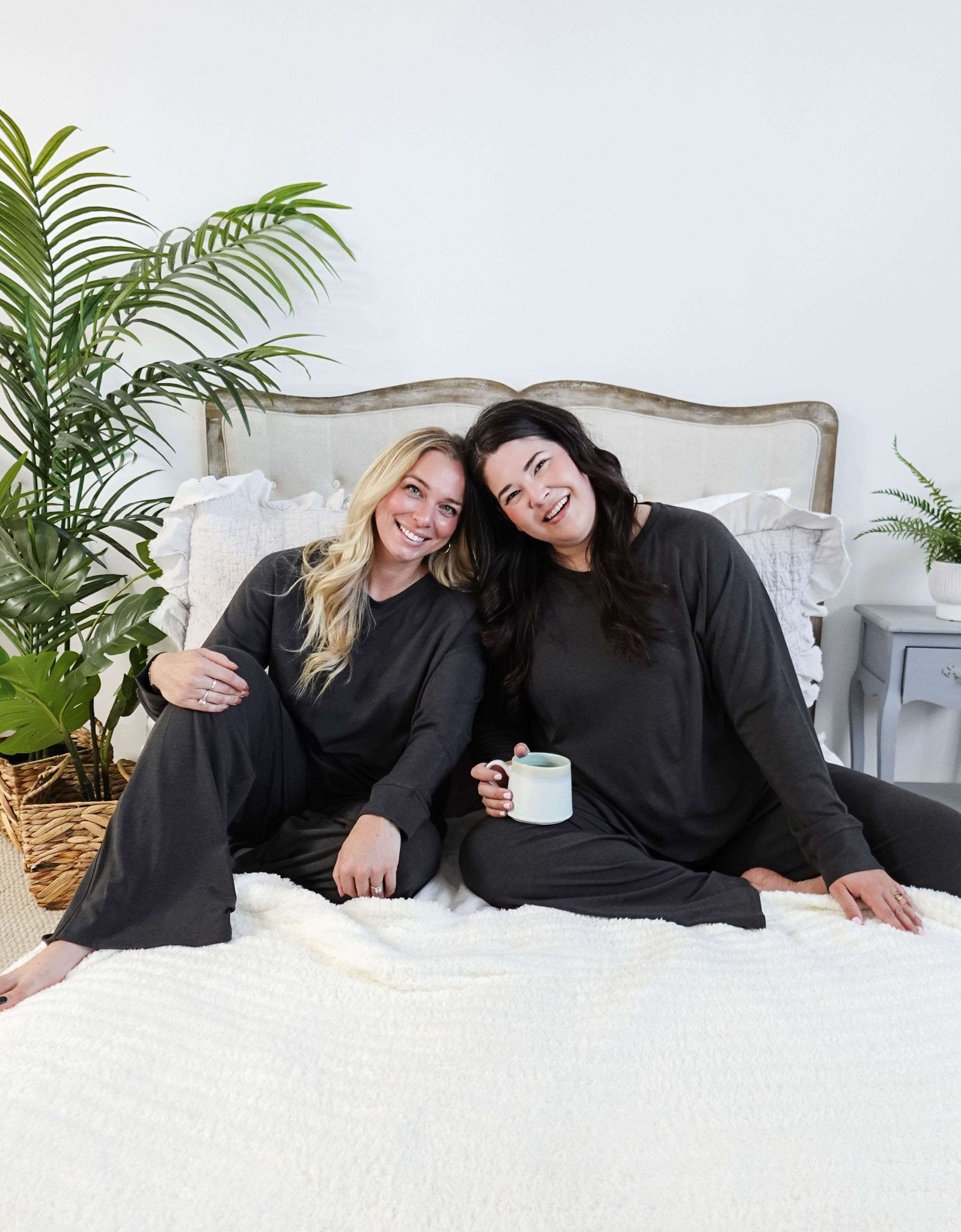 women's bamboo blend lounge set casual long sleeve top and straight pant MIRANDA NIC Charcoal Grey