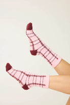 PJ Salvage Pink & Burgundy Plaid Fuzzy Cozy Crew Socks