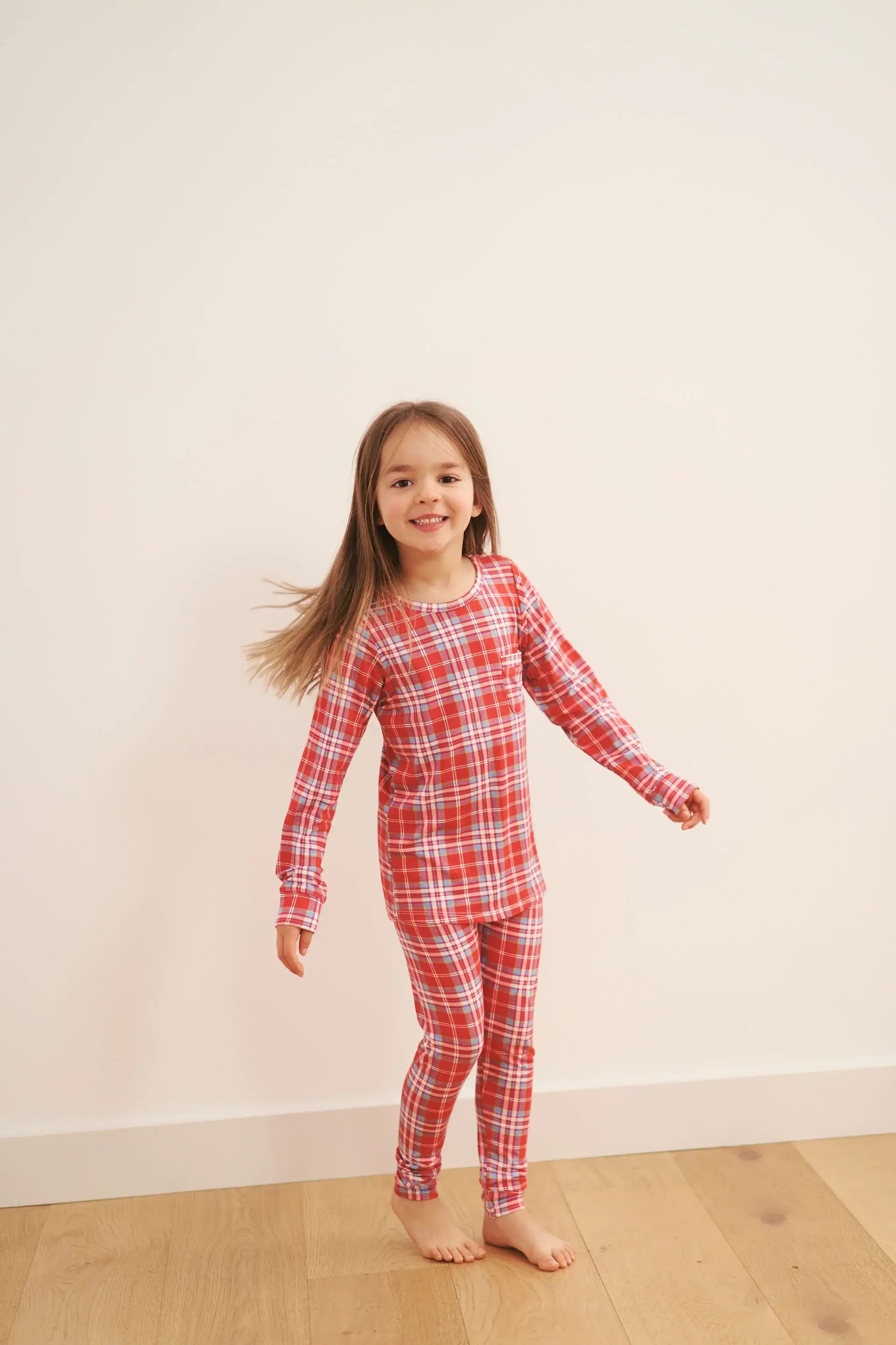 kids red plaid holiday pj set bamboo by bambi & birdie