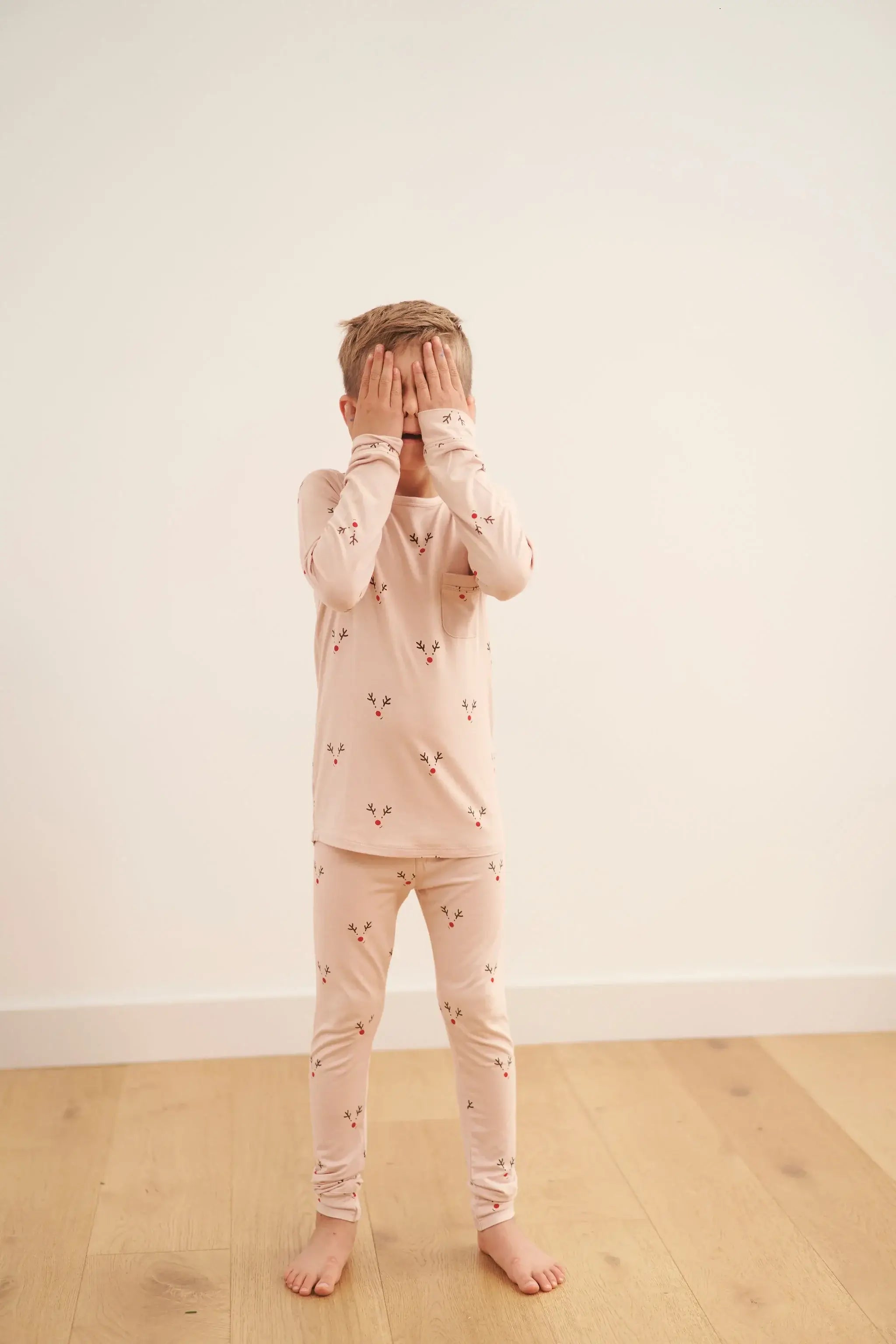 kids reindeer print pj jogger set by bambi and birdie