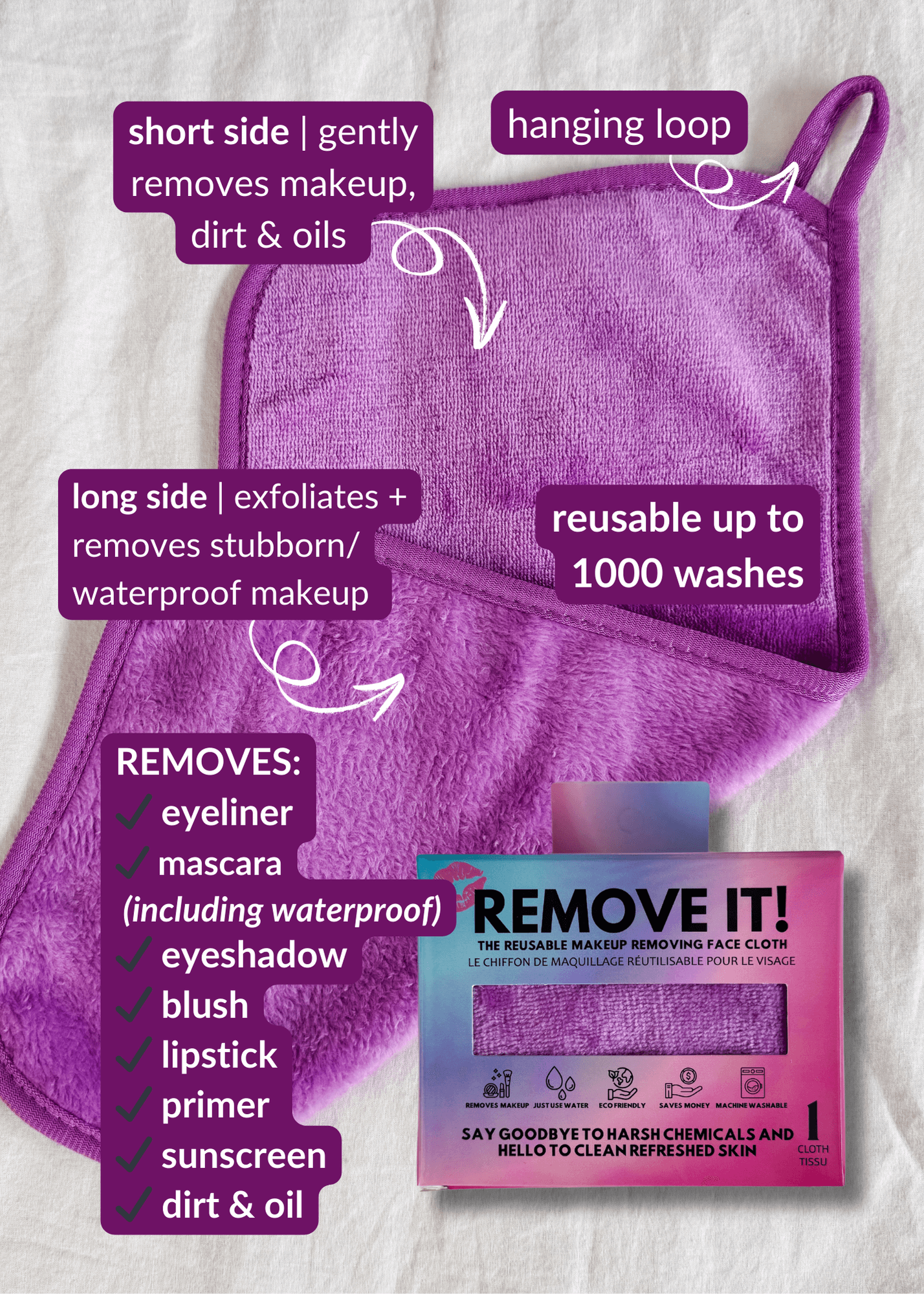 Remove It Reusable Makeup Remover Cloth | Icy Purple - Remove It - Cloud Nine Pajamas