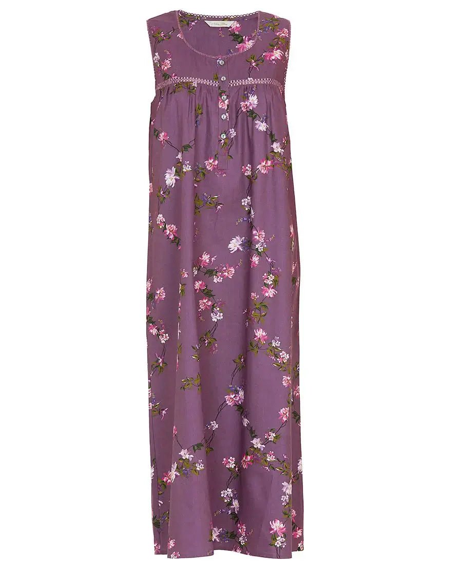 Rhea Mauve Mix Lace - Detail Floral Print Long Nightdress | Nora Rose by Cyberjammies - Cyberjammies - Cloud Nine Pajamas