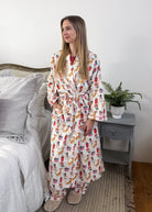 women's long flannel robe with dog print for christmas by Mahogany