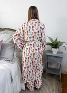 women's long flannel robe with dog print for christmas by Mahogany
