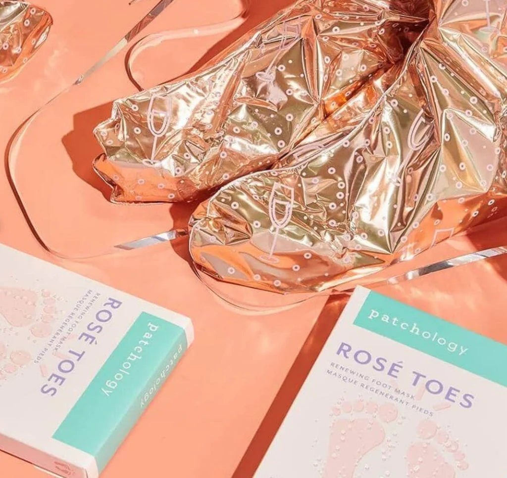 Patchology Rosé Toes renewing foot heel mask rose gold booties