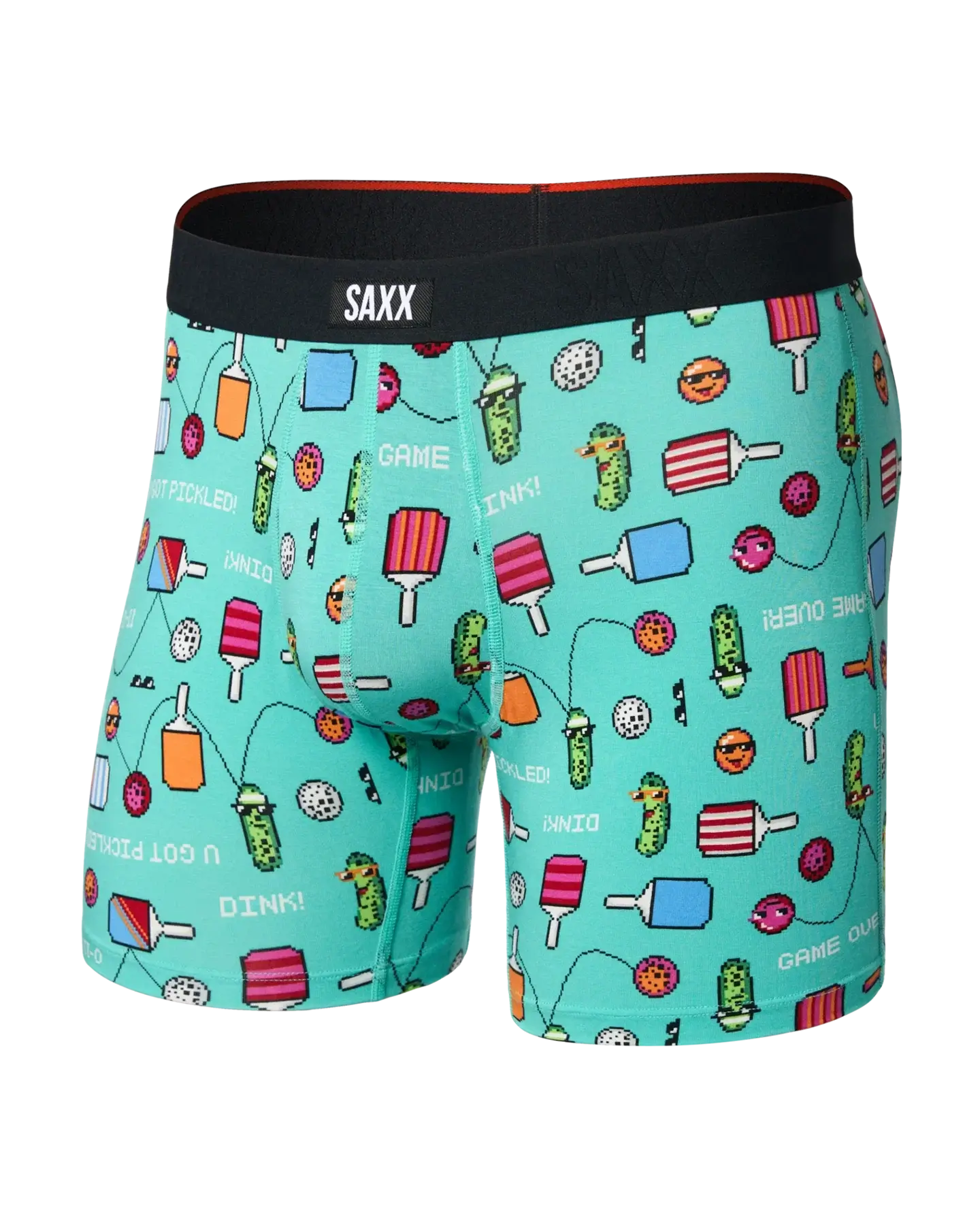 Vibe Xtra Soft Comfort Boxer Brief with fun prints of pickles and game-themed designs by SAXX.