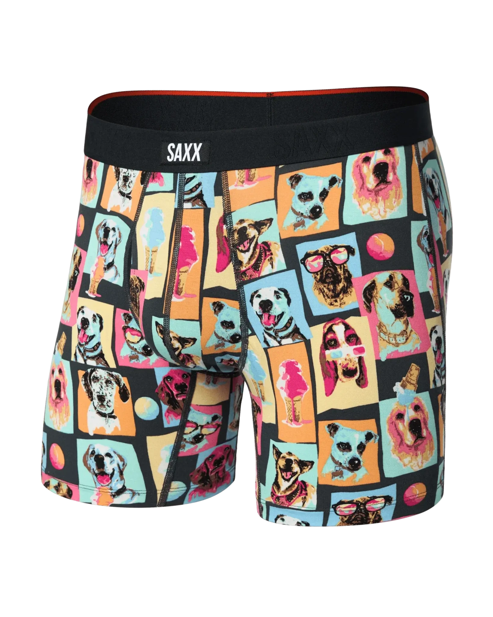 Vibe Xtra Soft Comfort Boxer Brief in colorful dog print by SAXX