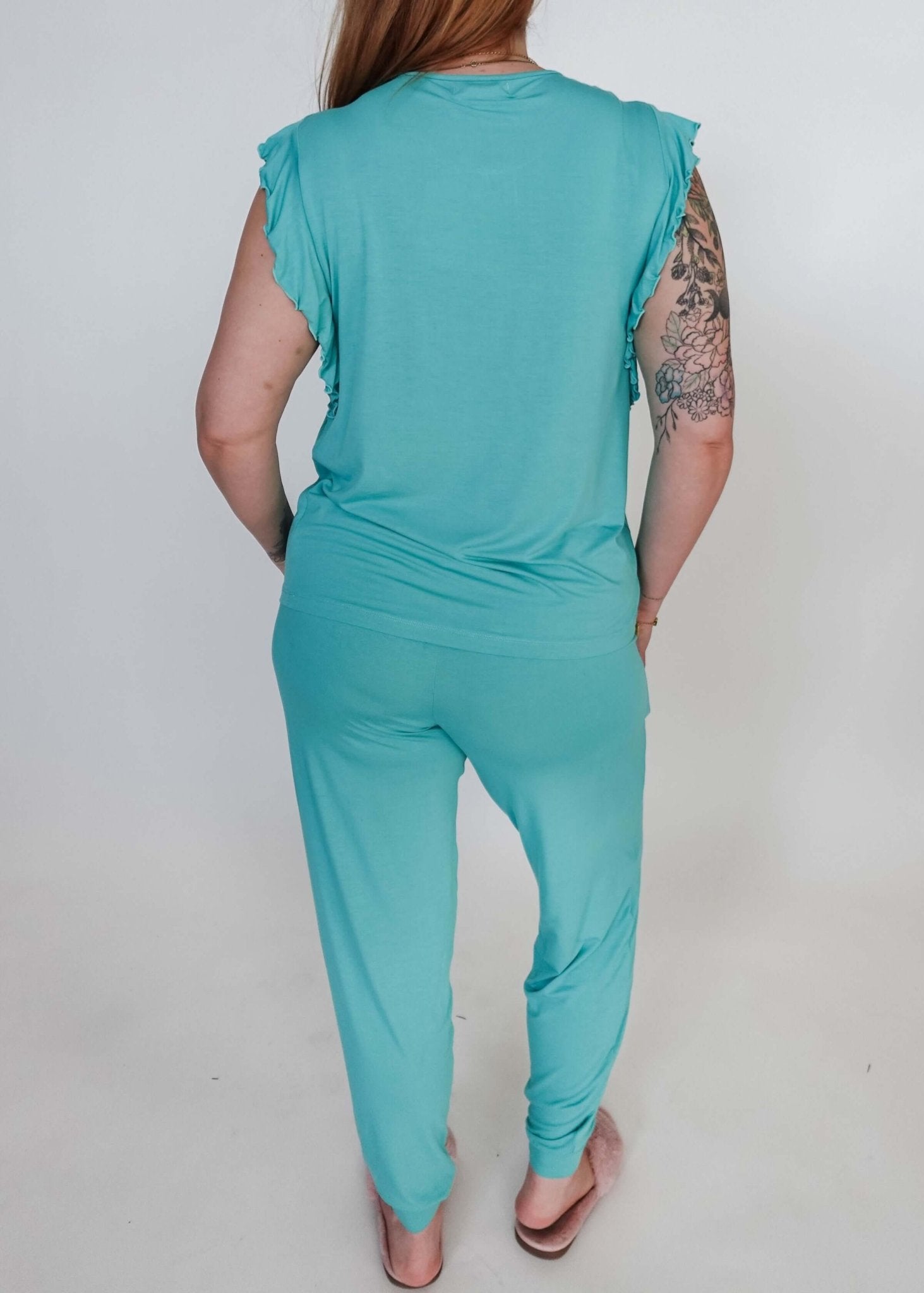 Seafoam Flutter Top Jogger Bamboo PJ Set - Georgia Rylan - Cloud Nine Pajamas