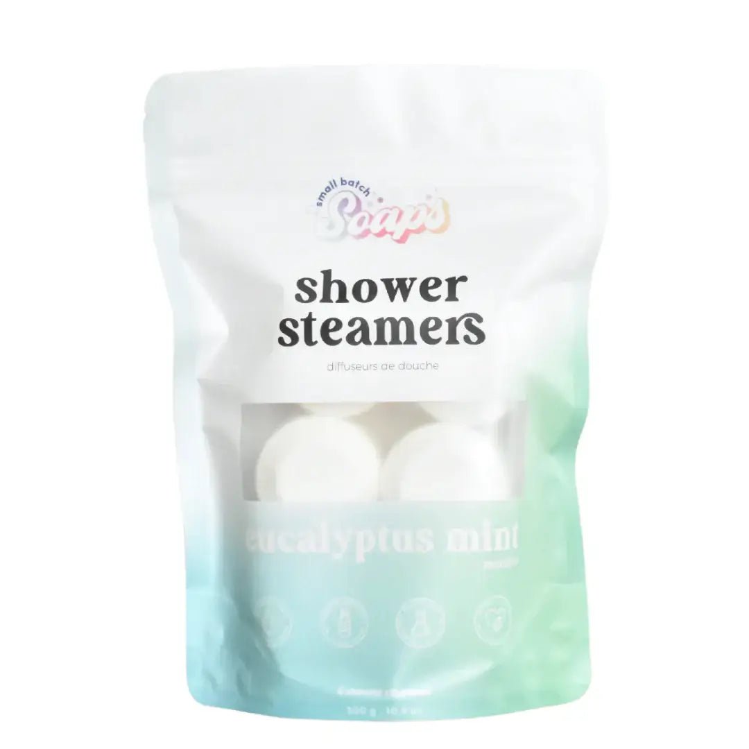 Shower Steamer 6pk Eucalyptus Mint in a packaged pouch for a spa-like shower experience.