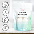 Shower Steamer 2pk Eucalyptus Mint packaging showcasing relaxing aromatherapy for a spa-like shower experience.