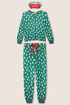 women's dark green henley pj set with white christmas tree print and eyemask from PJ Salvage