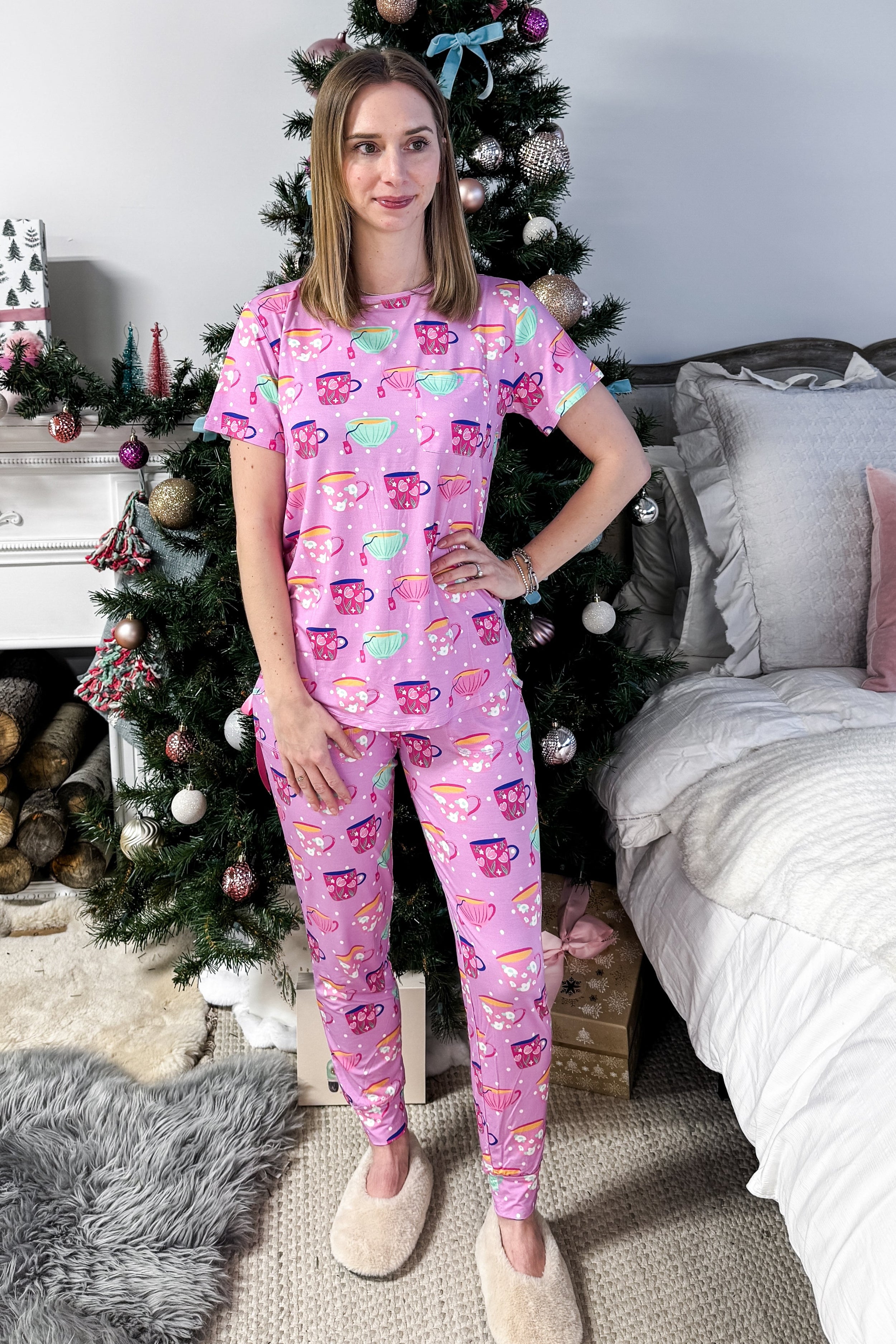 Georgia Rylan Bamboo Tee/Jogger PJ Set | Sips & Snooze Special Edition tea cup print 