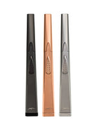 all-groups Sizzle Sleek Rechargeable LIghters in Pewter, Rose Gold, and Silver Shown together on a white background