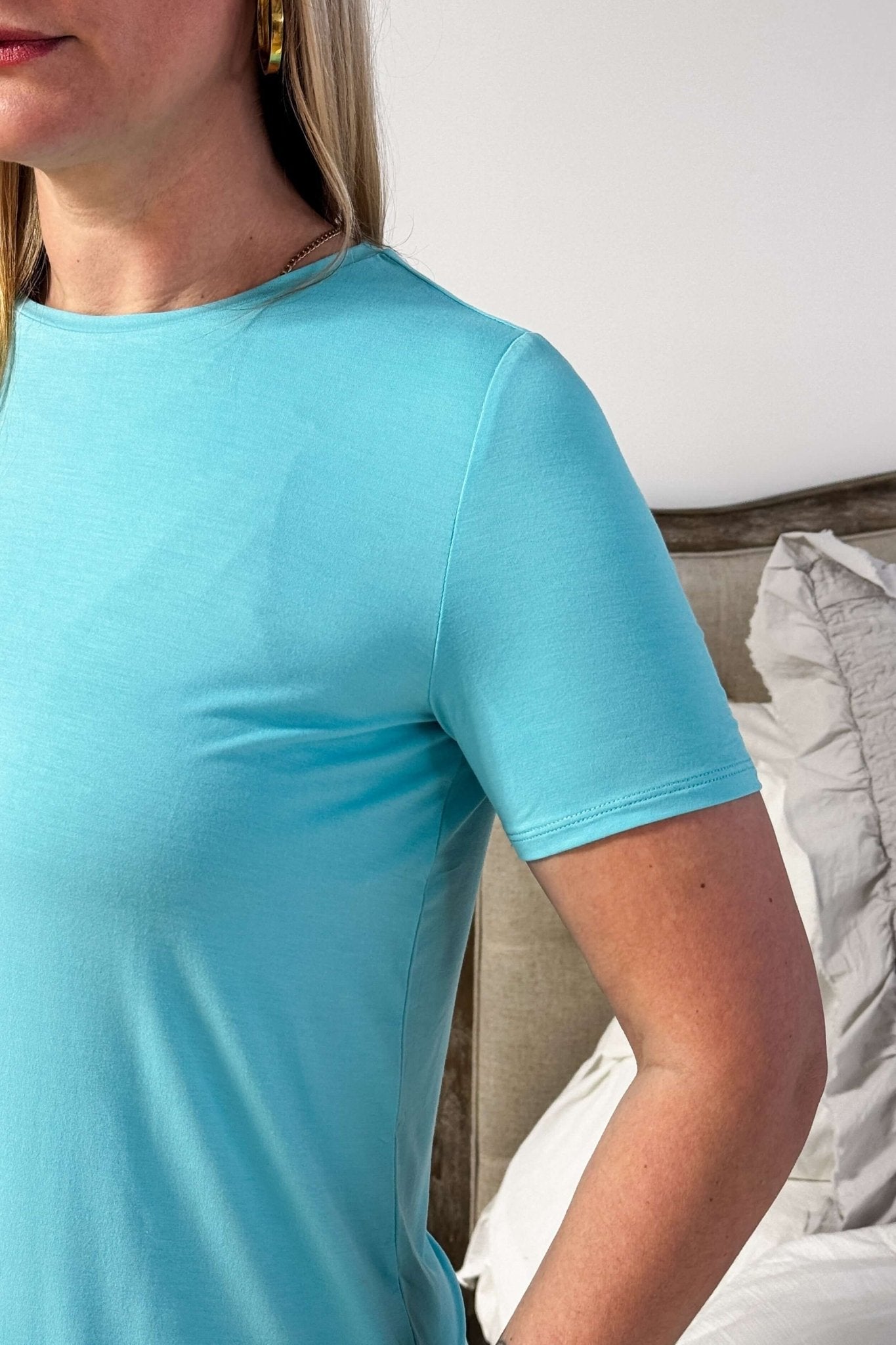 Sky Blue Essential Crew Neck Bamboo T-Shirt | Georgia Rylan