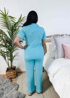 Sky Blue Short Sleeve Button Up Straight Pant Bamboo PJ Set georgia rylan