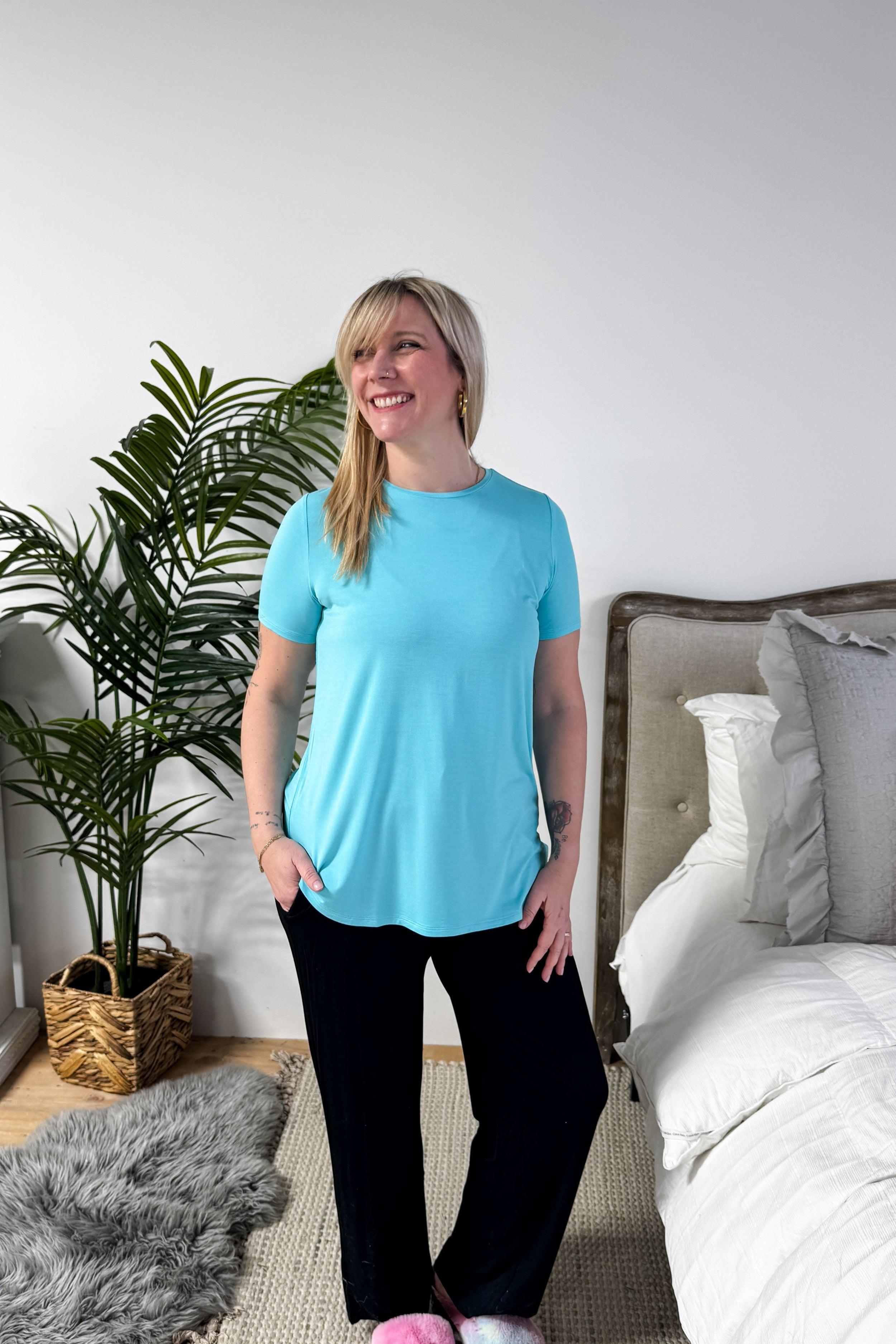 Sky Blue Essential Crew Neck Bamboo T-Shirt | Georgia Rylan