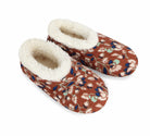 Snoozies Plush COZY Slipper Socks floral corduroy brown