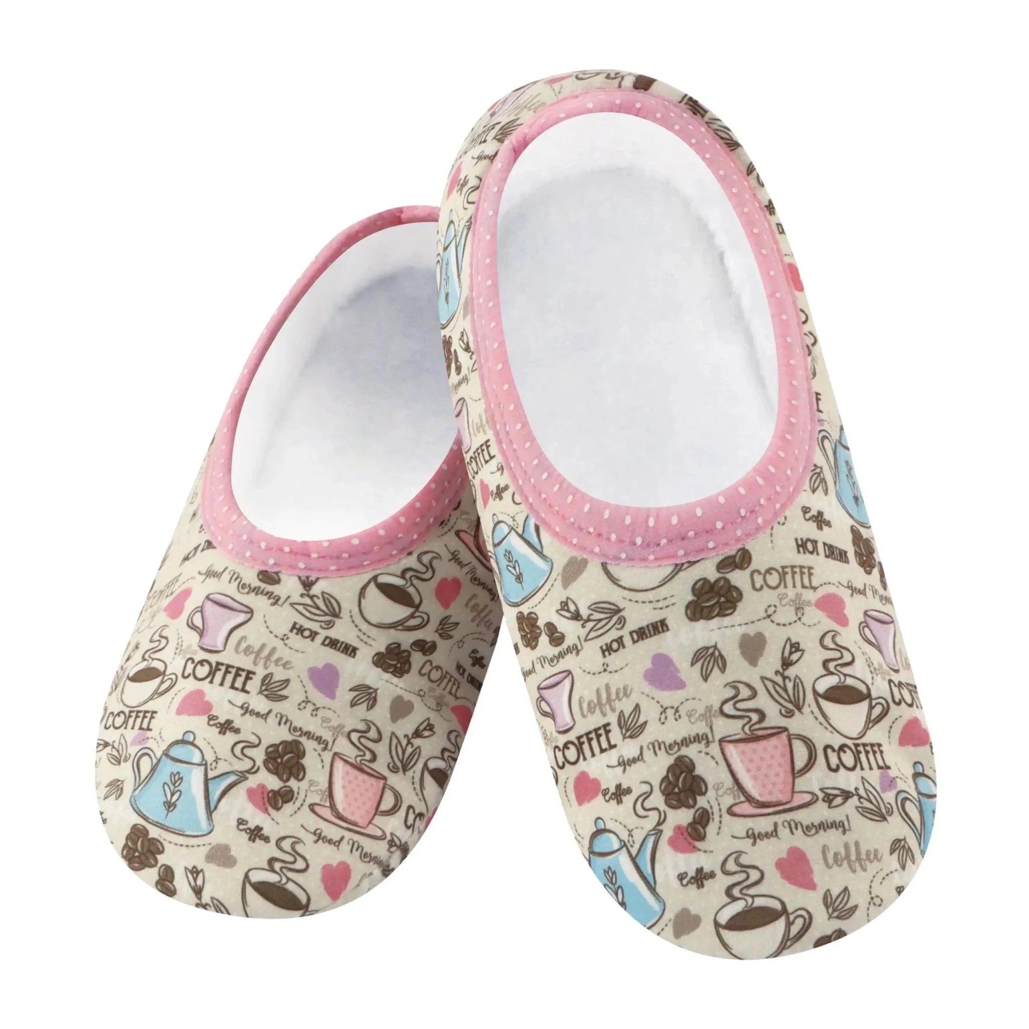 Snoozies Skinnies Lightweight Slipper Socks in Coffee Print - Non-skid Soles