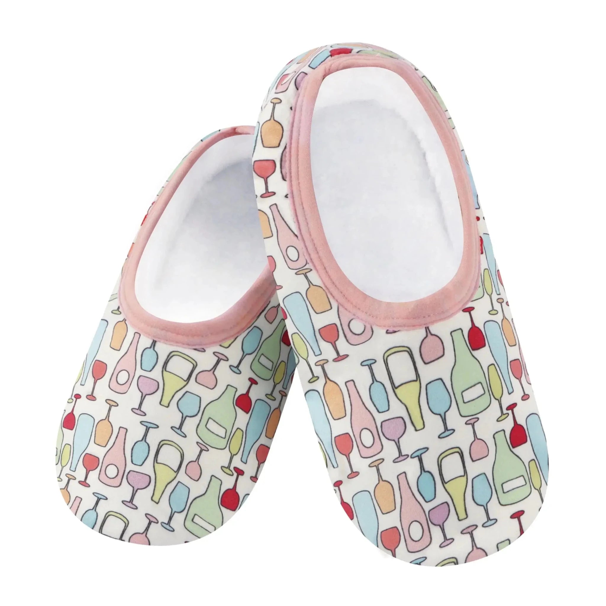 Snoozies Skinnies Lightweight Slipper Socks in Wine Bottle Print - Non-skid Soles