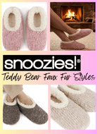 Snoozies Teddy Bear Faux Fur Slippers with Memory Foam Sole showcased in various colors and styles.