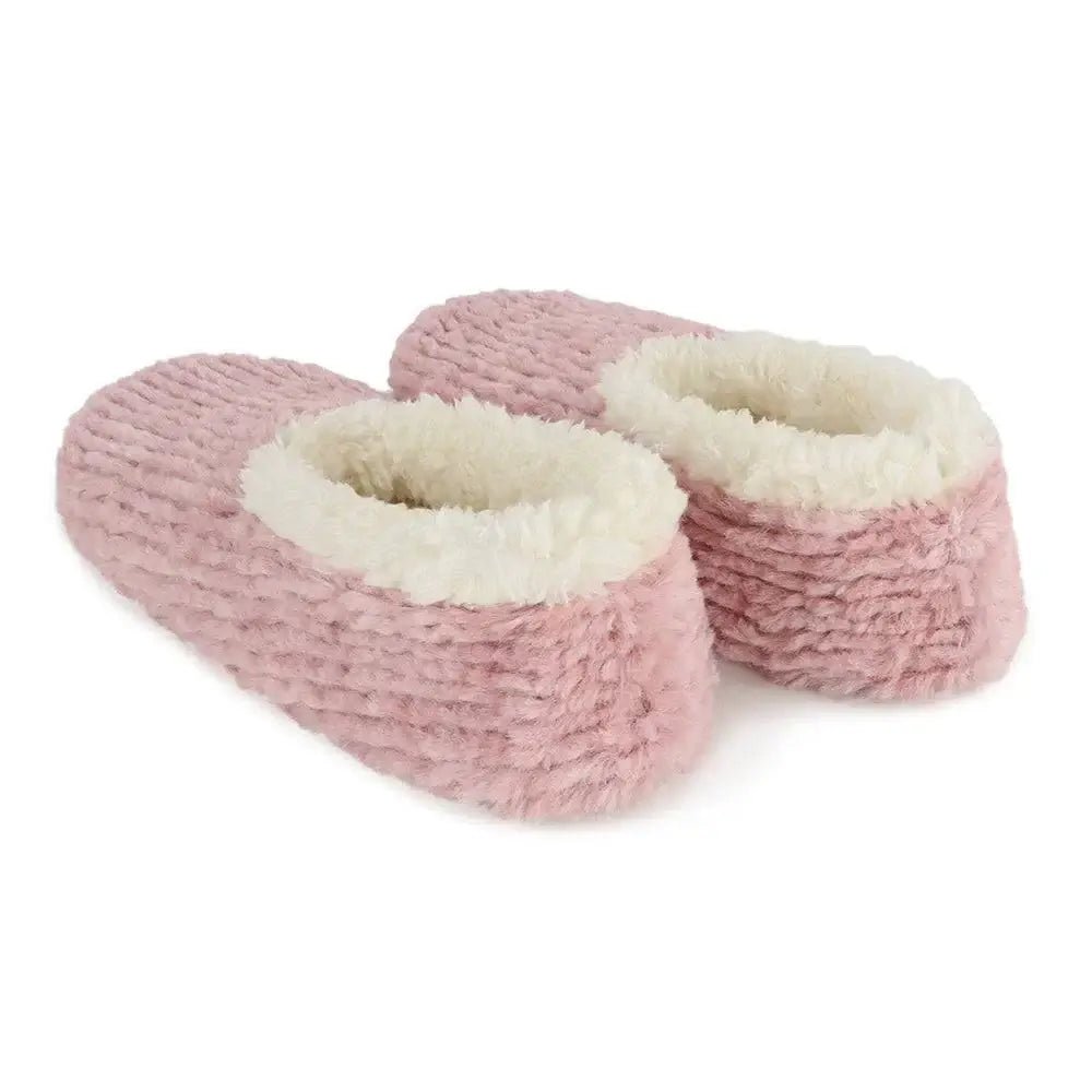 Snoozies Teddy Bear Faux Fur Slippers with Memory Foam Sole in dusty pink showing back view