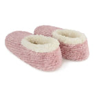 Snoozies Teddy Bear Faux Fur Slippers with Memory Foam Sole in dusty pink showing back view