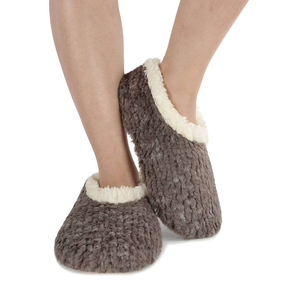 Snoozies Teddy Bear Faux Fur Slippers with Memory Foam Sole on model