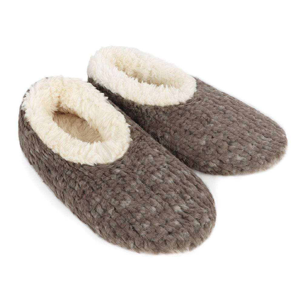 Snoozies Teddy Bear Faux Fur Slippers with Memory Foam Sole in dark grey, showing top view